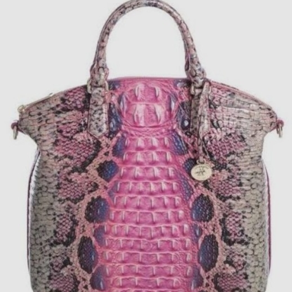 Brahmin Vibrant Pink and Purple Embossed Tote